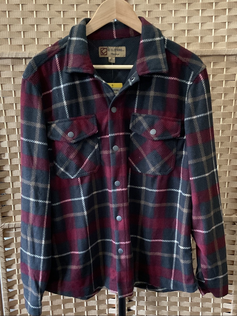 Men's Plaid Button-Front Flannel Shirt Jacket - Burgundy/Black